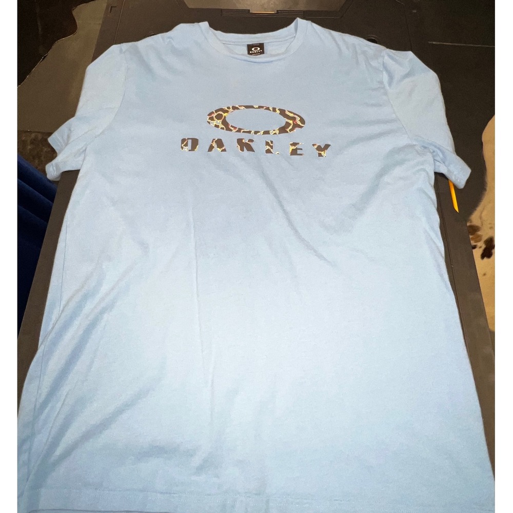 Oakley Mens Light Blue Graphic Logo T-Shirt Regular Fit Short‎ Sleeve Crew Neck